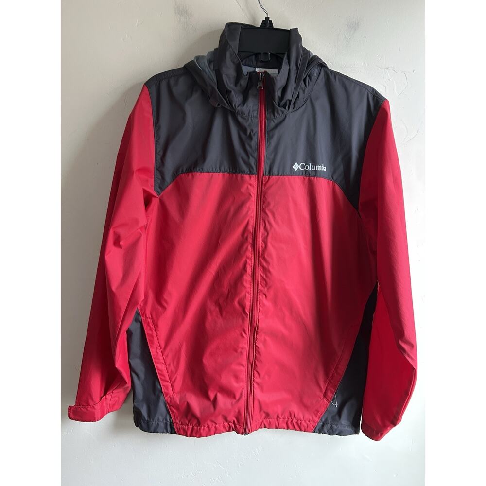 Columbia Windbreaker Jacket Mens S Red Gray Hooded Lightweight Rain Coat - Picture 12 of 12